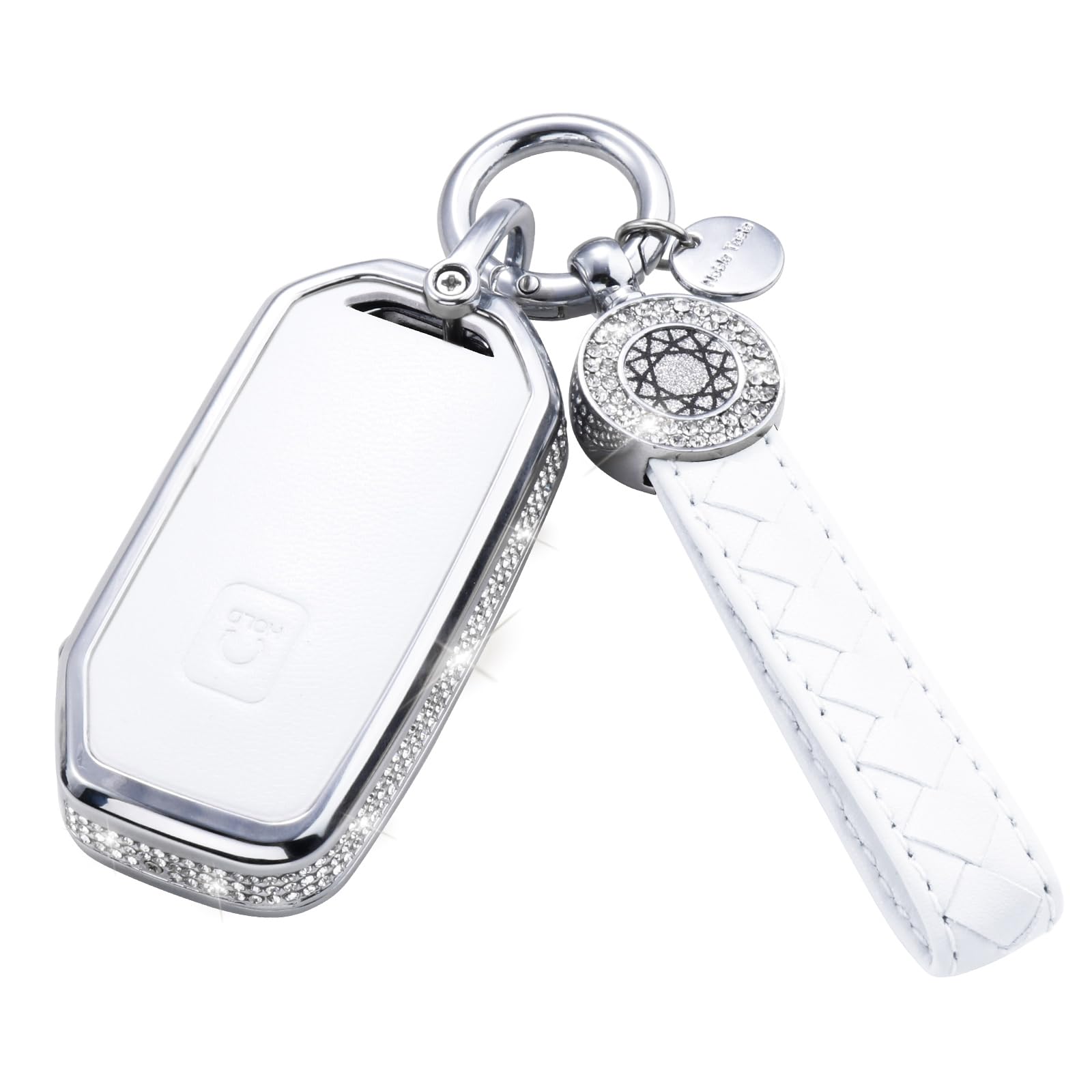 KERUIPAI Compatible with Kia Key Fob Cover with Keychain Genuine Leather Crystal Key Protector