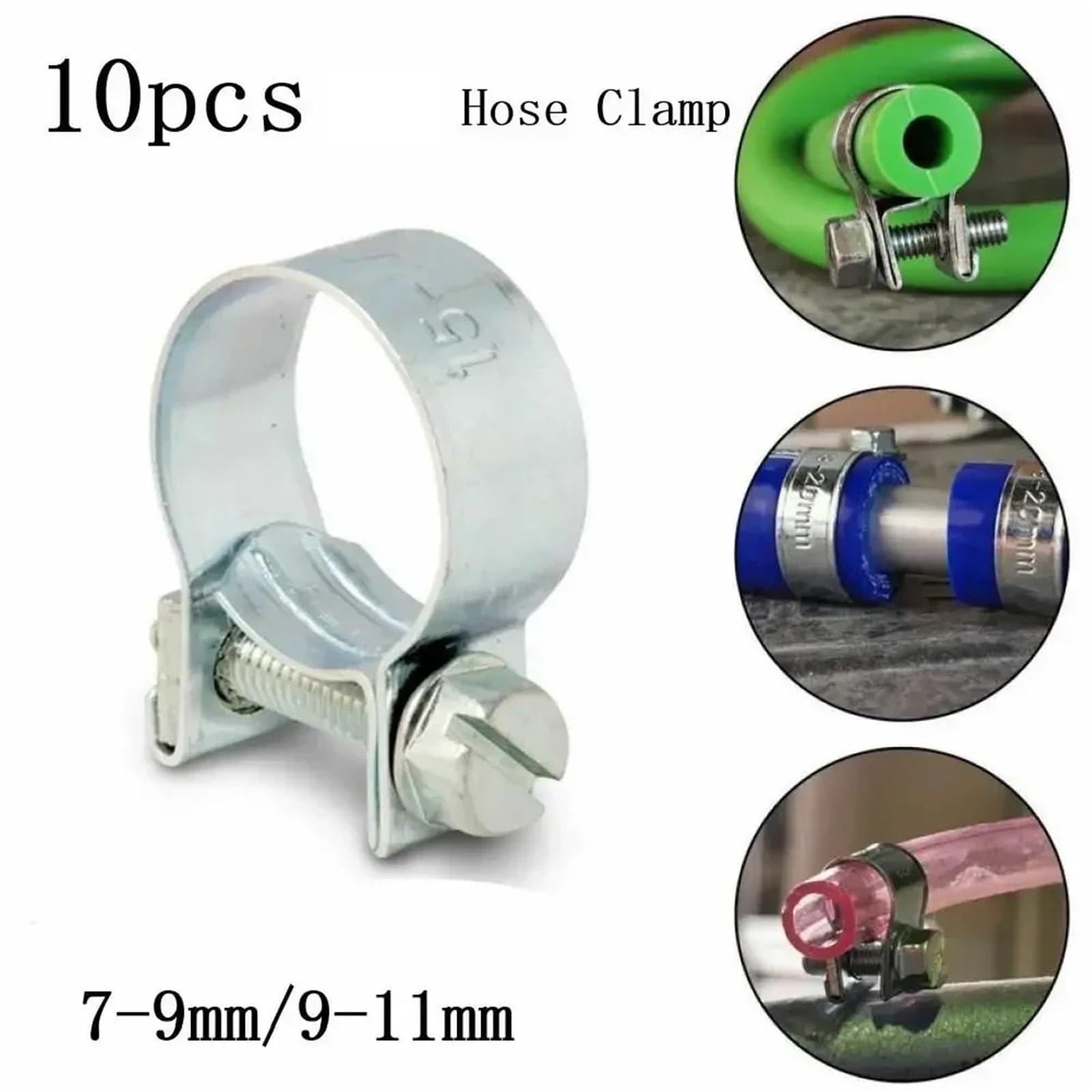 Abrazadera de manguera de combustible de acero al carbono, 10 unidades, 7-9 mm, 9-11 mm, for aceite, agua, aire y gas, fijación de metal.(9-11mm)