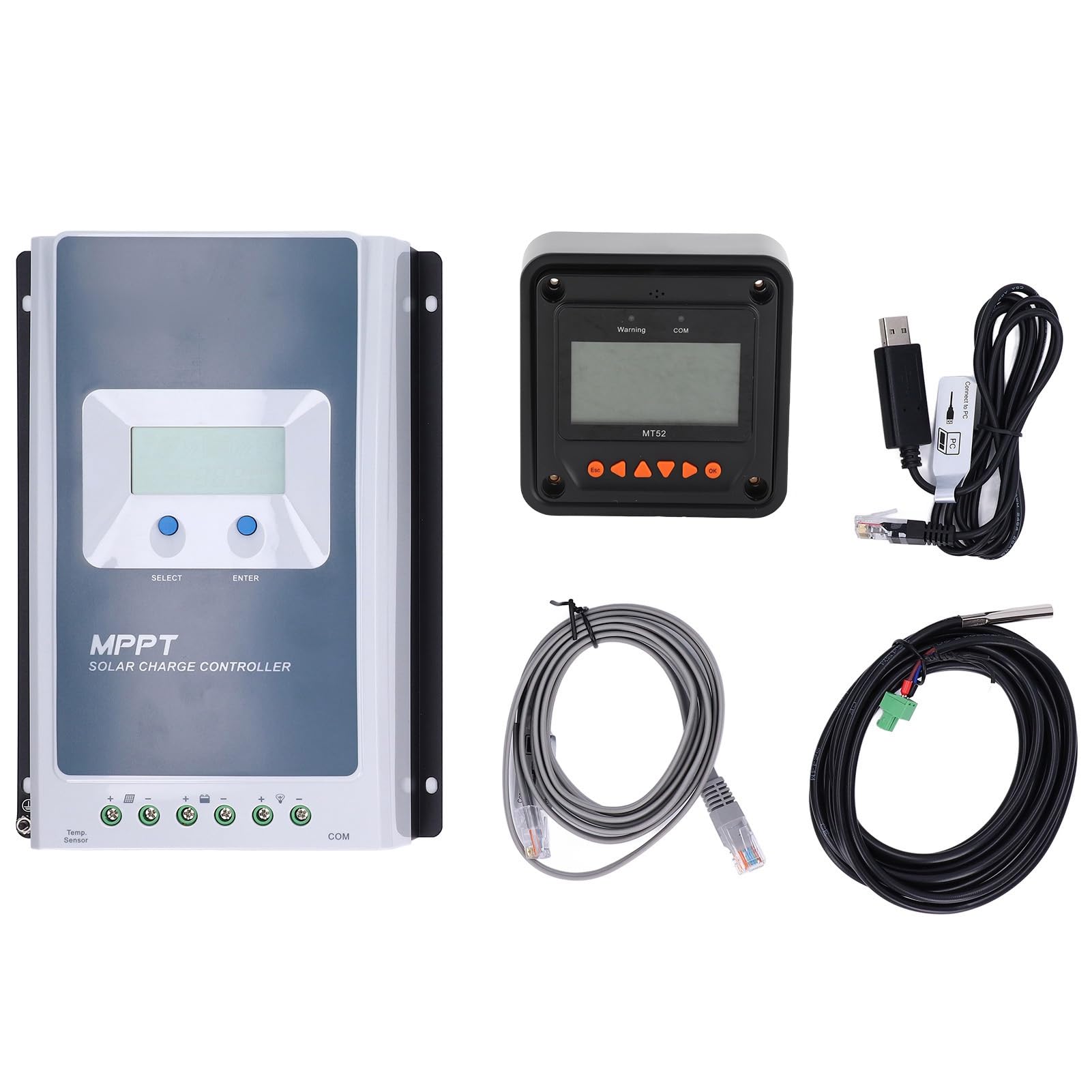 FTVOGUE Regolatore di Carica Solare, Regolatore di Batteria Solare MPPT 40A 12V 24V con Display LCD in Alluminio Pressofuso e Sonda di Temperatura per Utenti di Sistemi Solari Fuori Rete per Marini