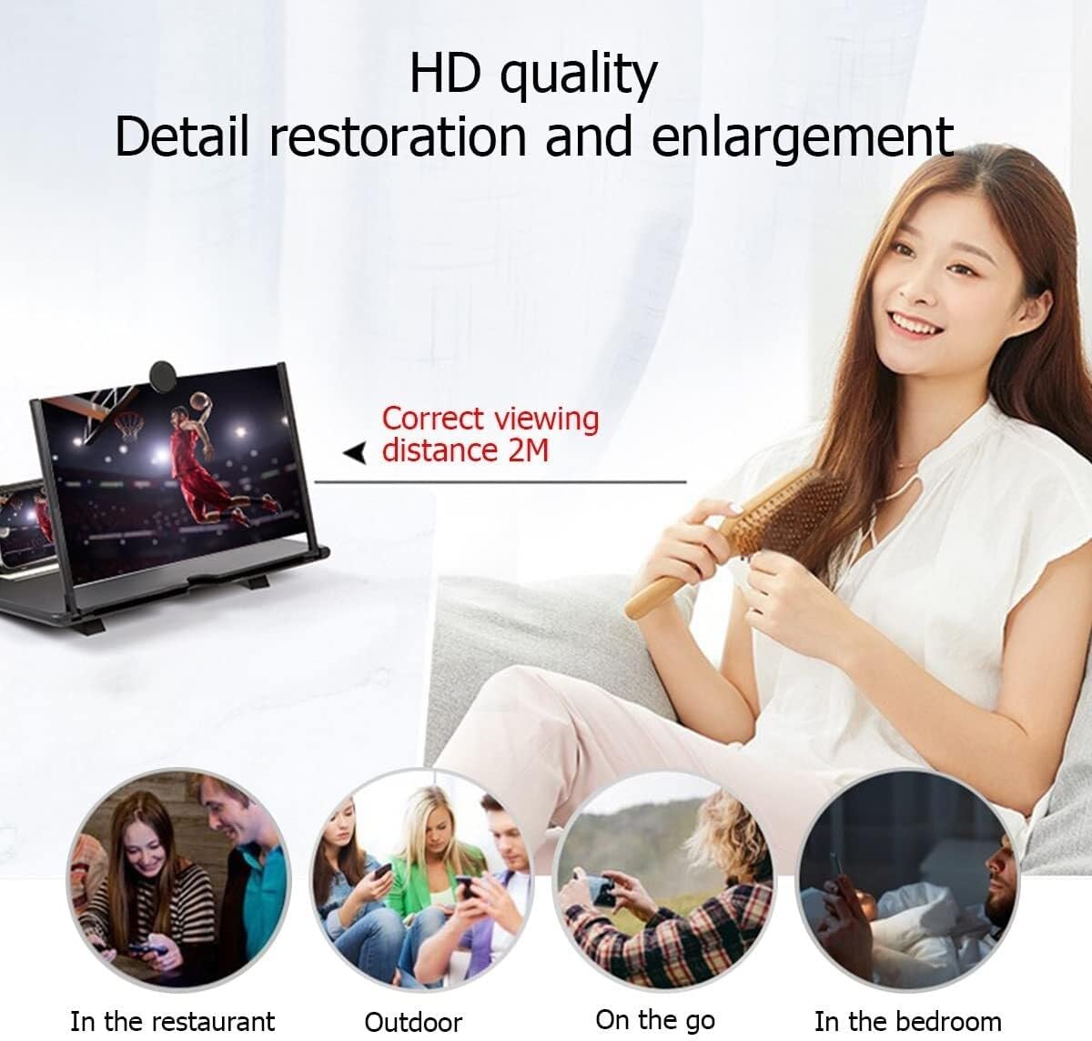 3D Phone Screen Magnifier, 10/12 Inch HD Amplifier with Foldable Stand, Anti-Radiation Eye Protection, Enhances Videos & Gaming for All Smartphones, iPhone Android Compatible(White,10in)