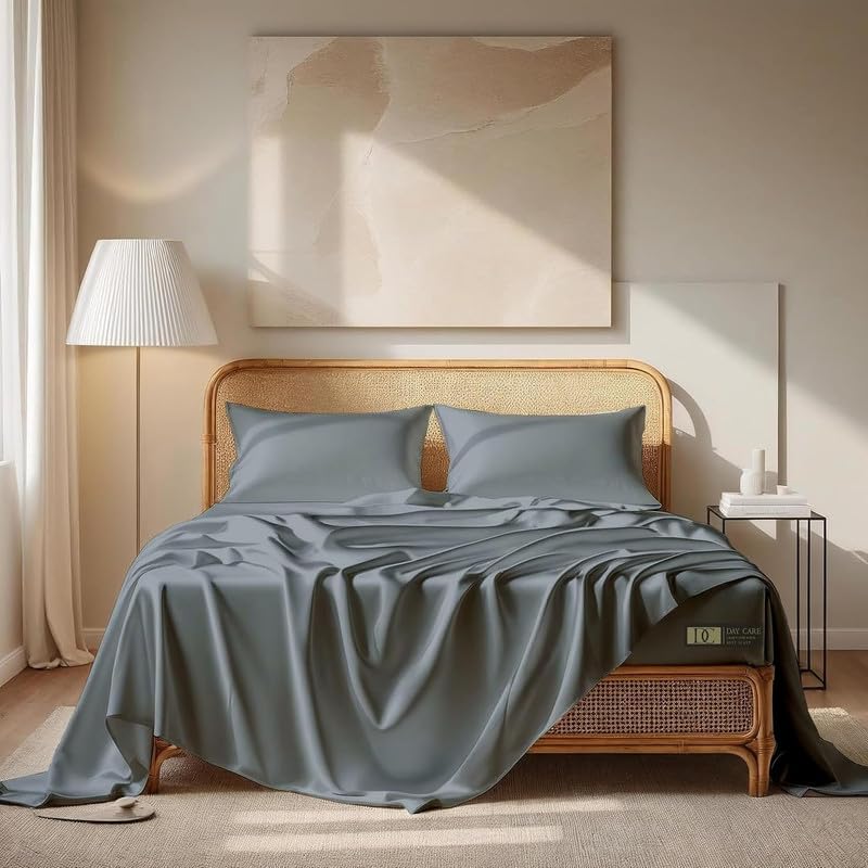 Image of Day Care-Luxury Satin Flat King Size (92x106 Inchs) Bedsheet|Ultra Soft Silky Smooth Touch|Breathable, Lightweight & Skin Friendly|Wrinkle Resistant|Coin Grey
