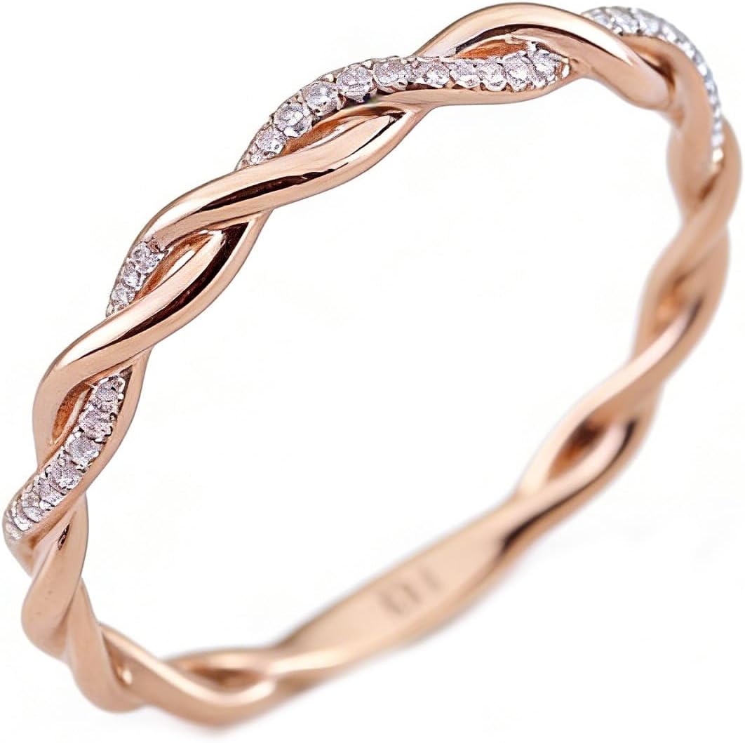 Sdouefos 14K Rose Gold Stack Twisted Ring Twist Ring Stackable Diamond Rings Wedding Party Women Fashion Jewelry for Women (9)