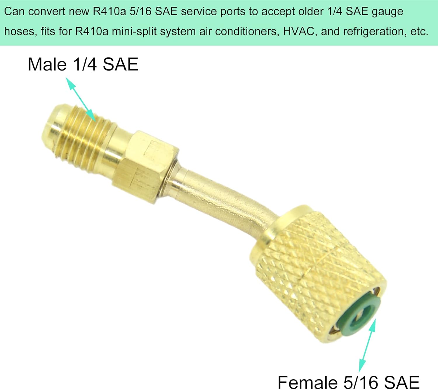 R410a Adapter 2 Pack with Thimble 5/16 Inch SAE Female Quick Coupler to 1/4 Inch SAE Male Flare Air Conditioner Hose Connectors for 45 Degree Mini Split System Adapter, R410a Manifold Gauge Set