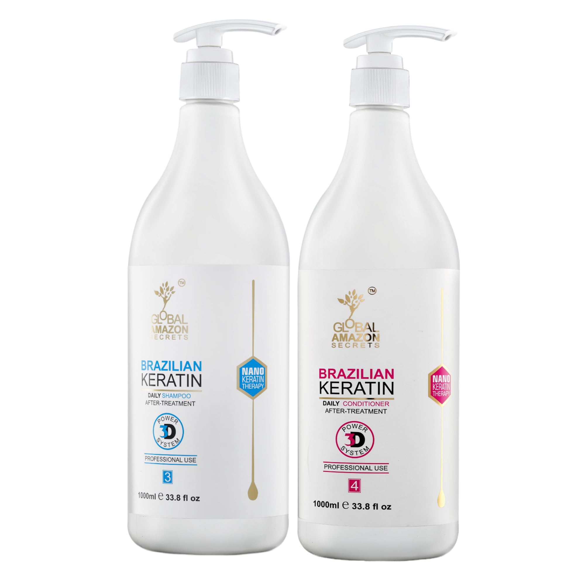 GLOBAL AMAZON SECRETS Combo of 2 Brazilian Keratin Shampoo and Keratin Conditioner | Professional Smoother-Shinier Damage free Hair | Deep nourishment | Sulfate Free Moisturizing 1000 Ml each