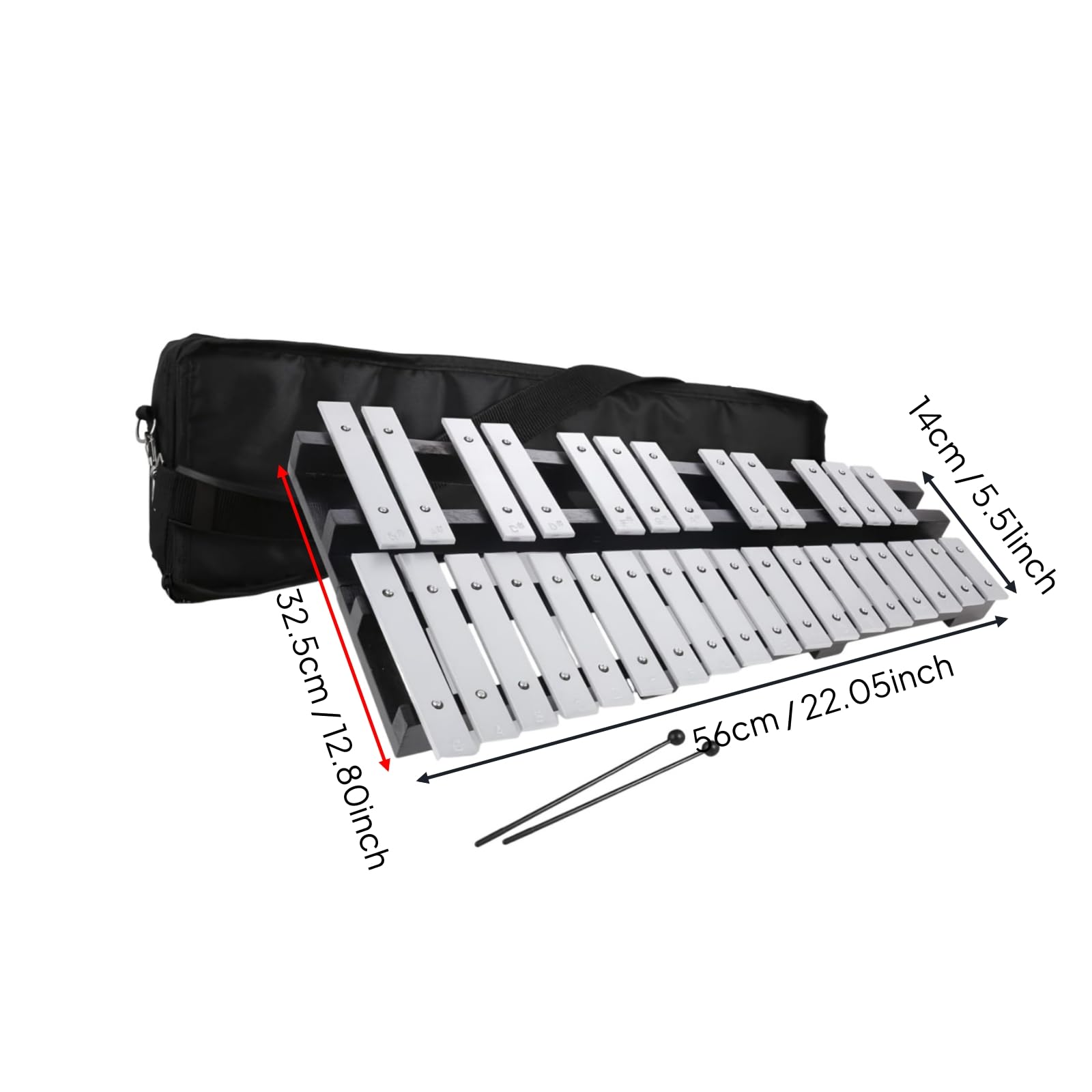 Qianly Glockenspiel Faltbares Xylophon Metallophone Percussion Instrument Lernspielzeug Aluminium Klangplatten Klare Töne mit Tragetasche für Kindergarten Musikaktivitäten Üben Unterwegs