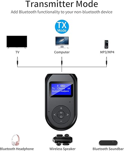 Miniatura 5 de ZIIDOO Adaptador Bluetooth inalámbrico 4 en 1 con pantalla de visualización, adaptador de audio Bluetooth 5.0 de baja latencia para TV, PC, coche,