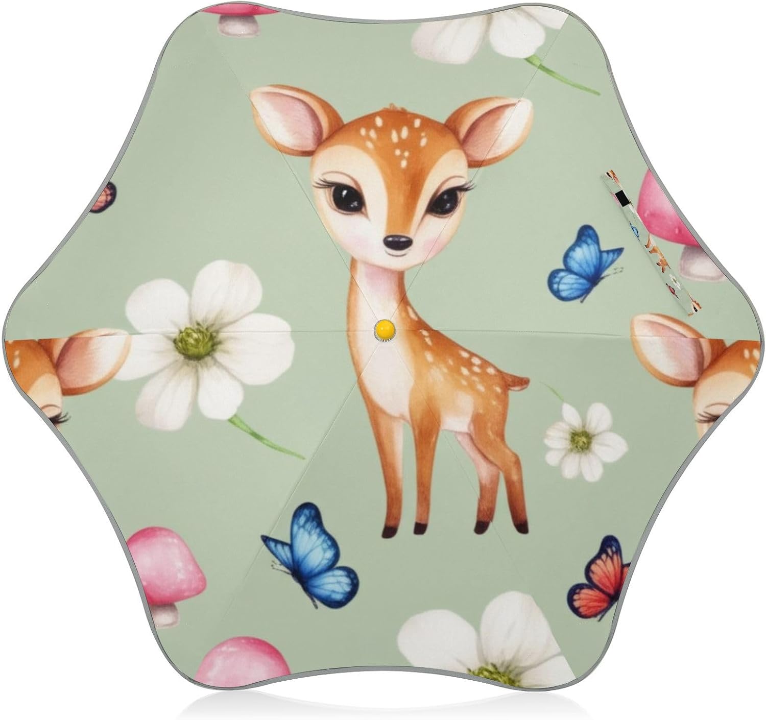 Cute Deer Kids Rounded Tips Rain Umbrella, Hook Umbrellas for School, Travel, Outdoor Activities
