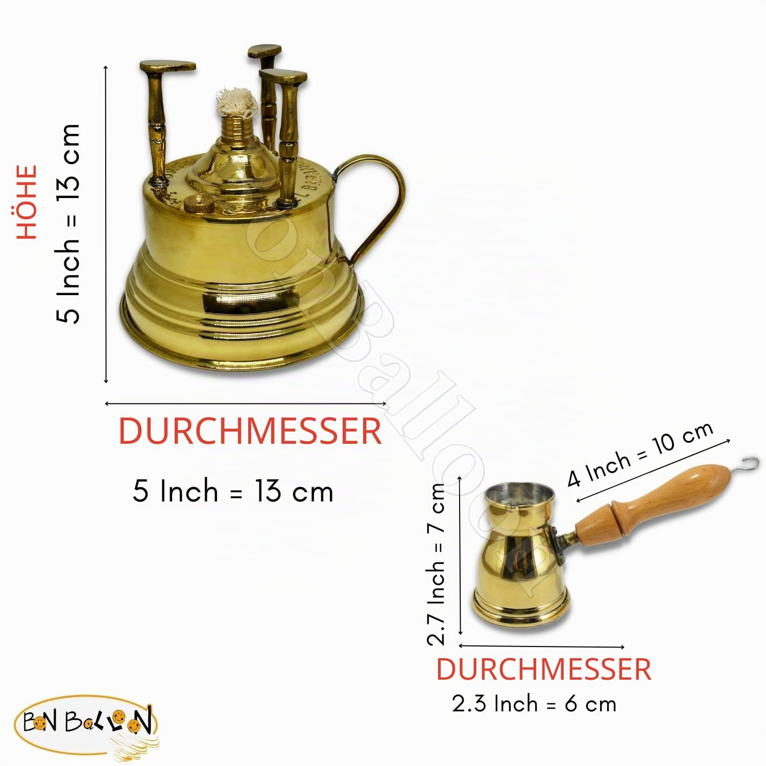 Al Bramony Türkischer griechischer Kaffee-Alkohol-Brenner aus Messing, Tischplatte mit Messinggriff, arabisch, massiv, groß, handgehämmert, ägyptischer Dekanter + Kanne, Ibrik, Größe N02