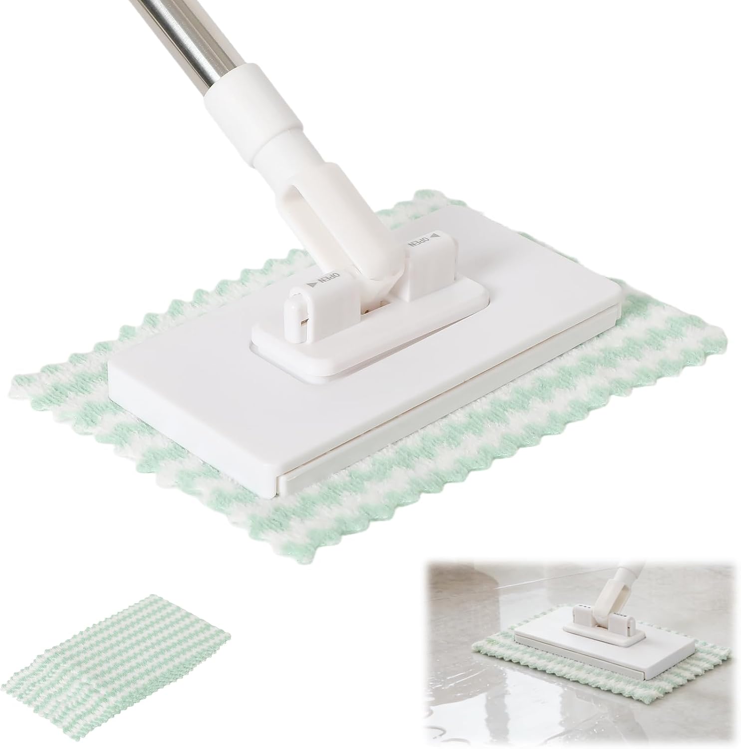 Mini Mop with 39in Handle ,Disposable Dust Mop with 10 Reusable Cloths,No-Touch Attach & Remove Cloth Instantly,Small Disposable Dust Mop Set for Multi Surface Cleaning