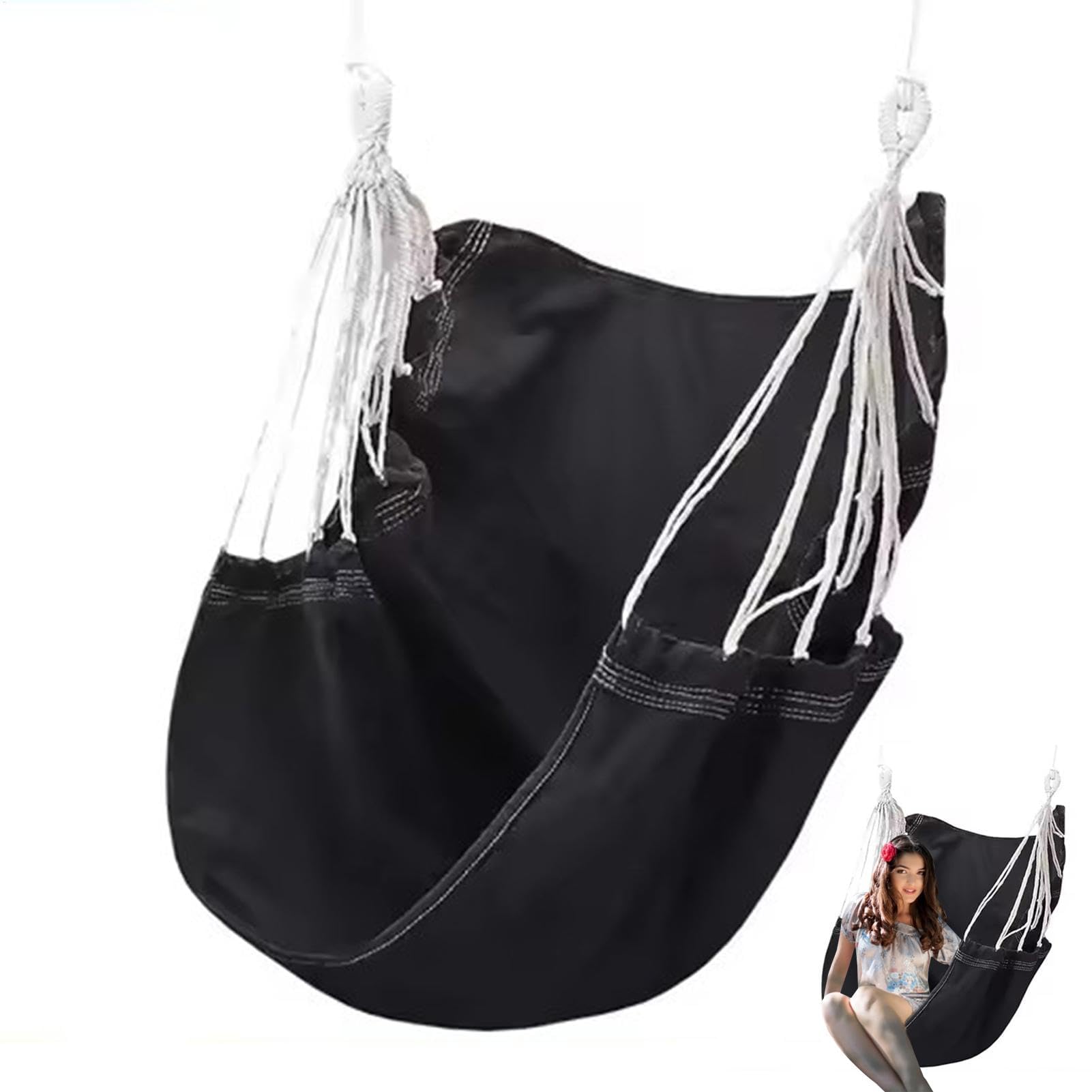 Silla hamaca columpio de lona para crear un rincón de lectura relajante en el porche