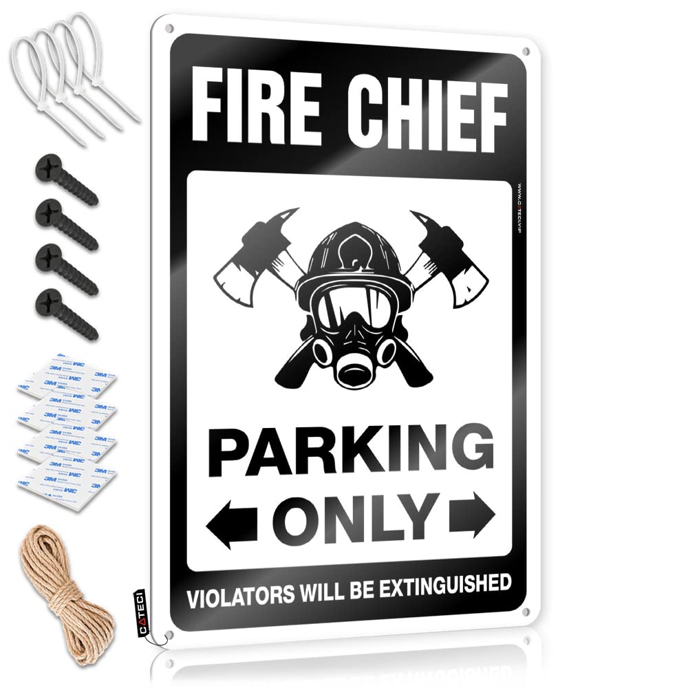 KRAZMURONGD Bar Man Cave Decor Fire Chief Parking Only Tin Sign Mens Room Sign Funny Wall Decor Signs