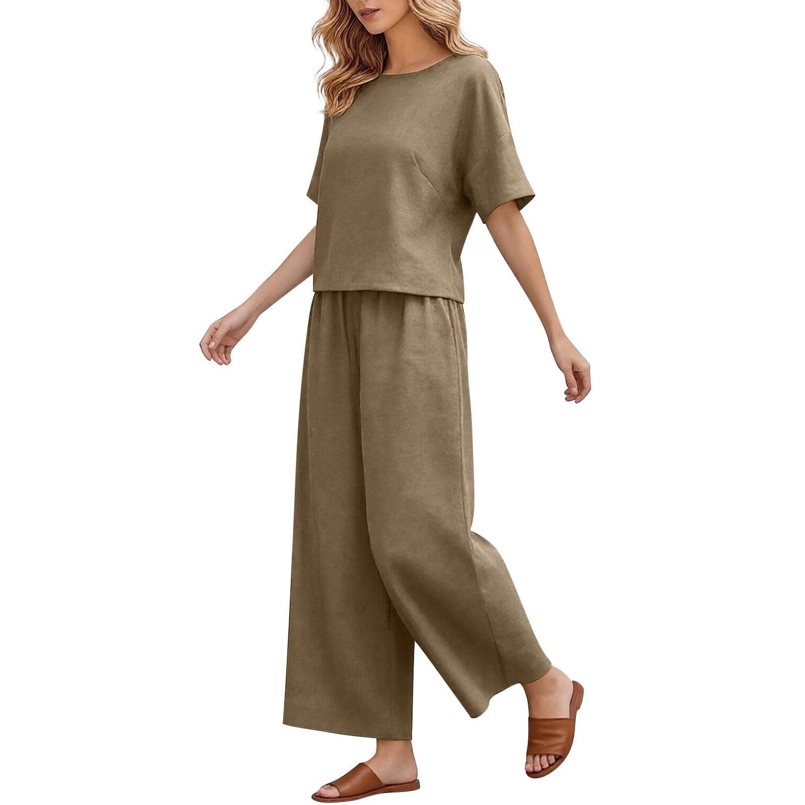 Zweiteiler Damen Sommer Musselin Set Hose Leinen Bluse und Hemd Outfit 2 Teiler,Zwei Teiler Set Damen,Casual Elegant