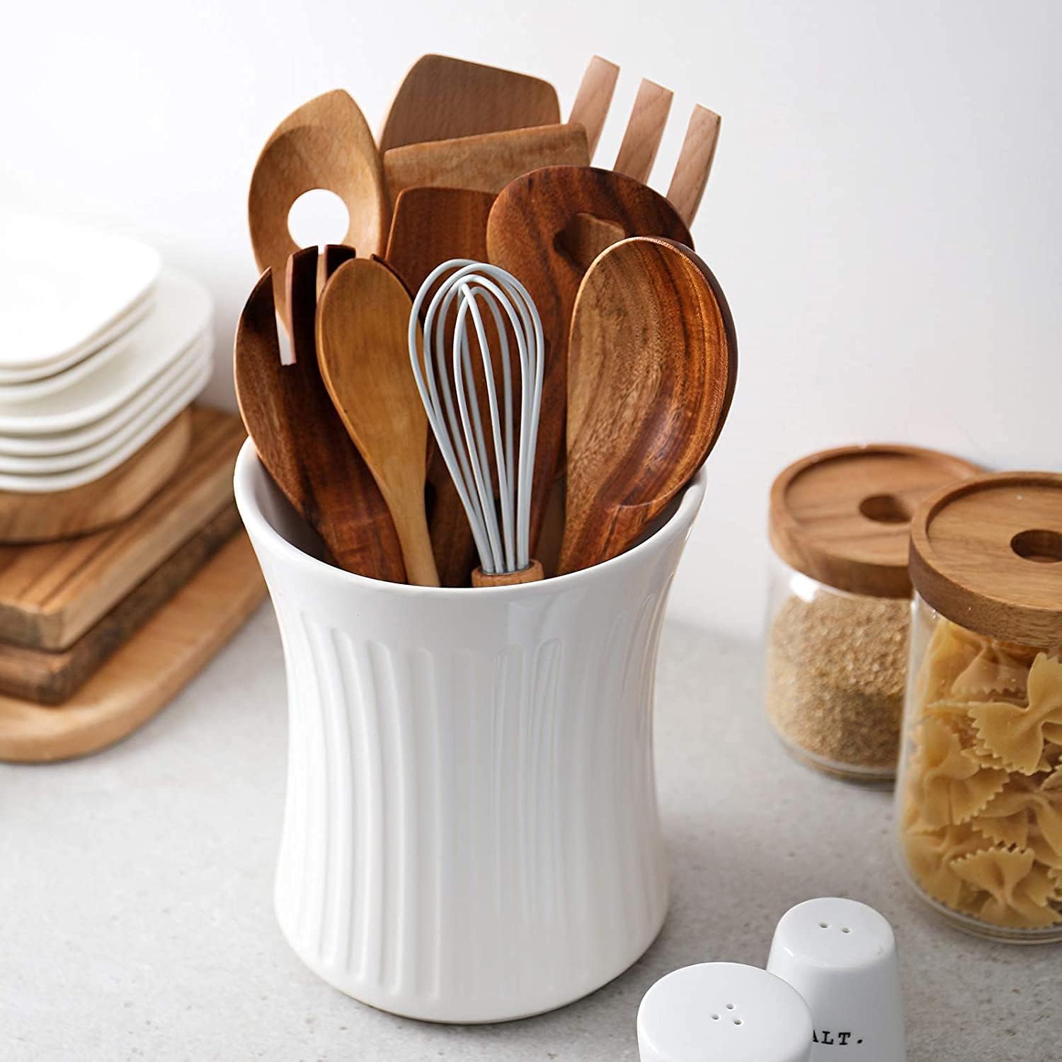 DOWAN Utensil Holder 7.3″ Kitchen Utensil Holder for Countertop, Ceramic Utensil Crock, Large