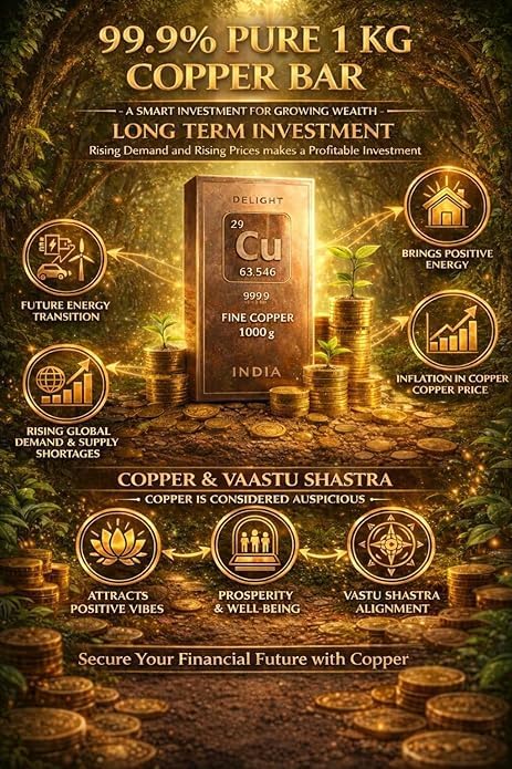 Image of Pure Copper Bar 1 Kg 99.9% Fine Copper Bullion Bar | Pure Copper Ingot (999 Fine) for Industrial, Vastu & Investment Use