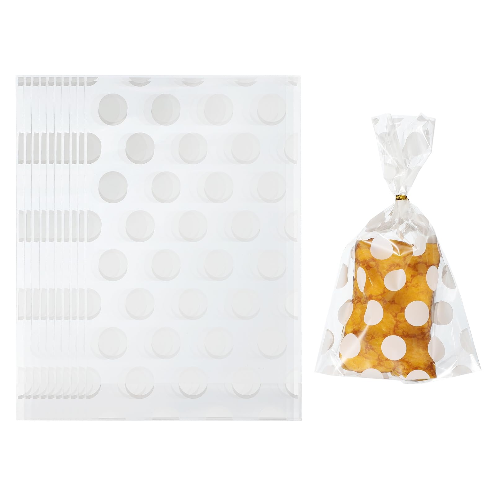 sourcing map 100pcs Clear Treat Bags, 8.3" x 5.1" Self-Adhesive Cookie Bags with Dot Pattern for Candy Chocolate Packaging Party Favors, White