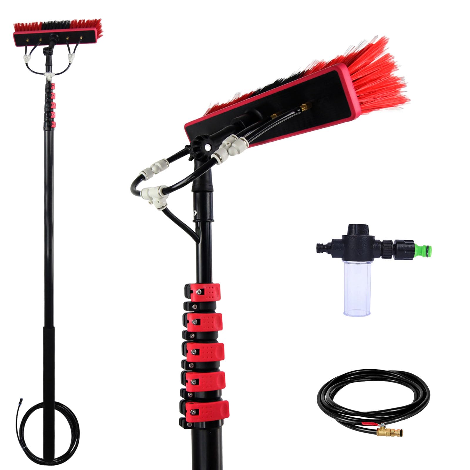 LMMIAOZ Cleaning Water-fed Brush with Soap Dispenser, 3.6-10.8M Telescopic Pole, Solar Panel Cleaner, Window Cleaning Kit, Cleaning Conservatory, RoofsTruck, Bus, Car (35cm Brush