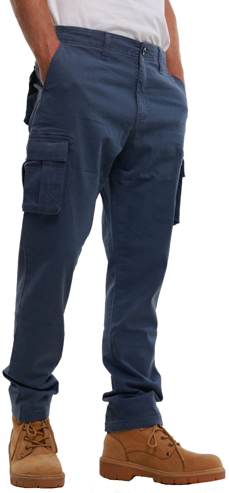 Mig - Mud Ice Gravel Men's Blue Stretch Cargo Chino Trousers - Cotton Elasticated Cargo Pants, Regular Slim Fit Work Casual Chinos (, 32W / 31L)
