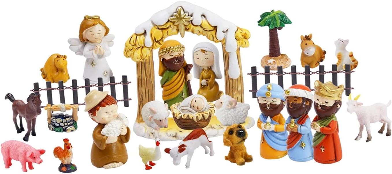 24 Pieces Xmas Nativity Scene Advent Calendar Set Xmas Statue Figurine