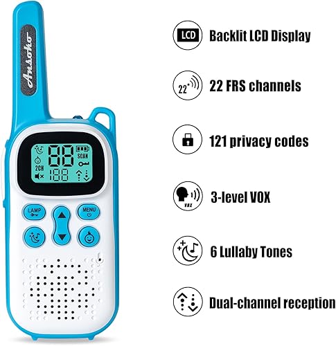 Miniatura 2 de Walkie Talkies para adultos y niños con puerto de carga USB, Walkie Talkie de doble recepción con VOX, linterna LED, alcance de hasta 2 millas sin