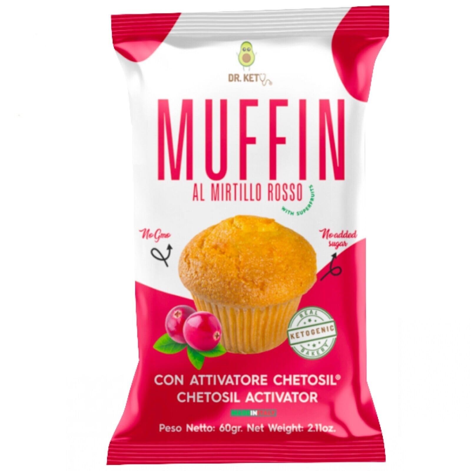 DR.KETO MUFFIN AL MIRTILLO ROSSO - Muffin Chetogenico Con attivatore Chetosil™ a base di Olio MCT (Box da 10 pezzi da 60g)