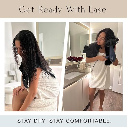 Miniatura 2 de MONII Capa para cabello y maquillaje, absorbente de agua, múltiples bolsillos, material de algodón y satén, Negro, Pequeño-Mediano