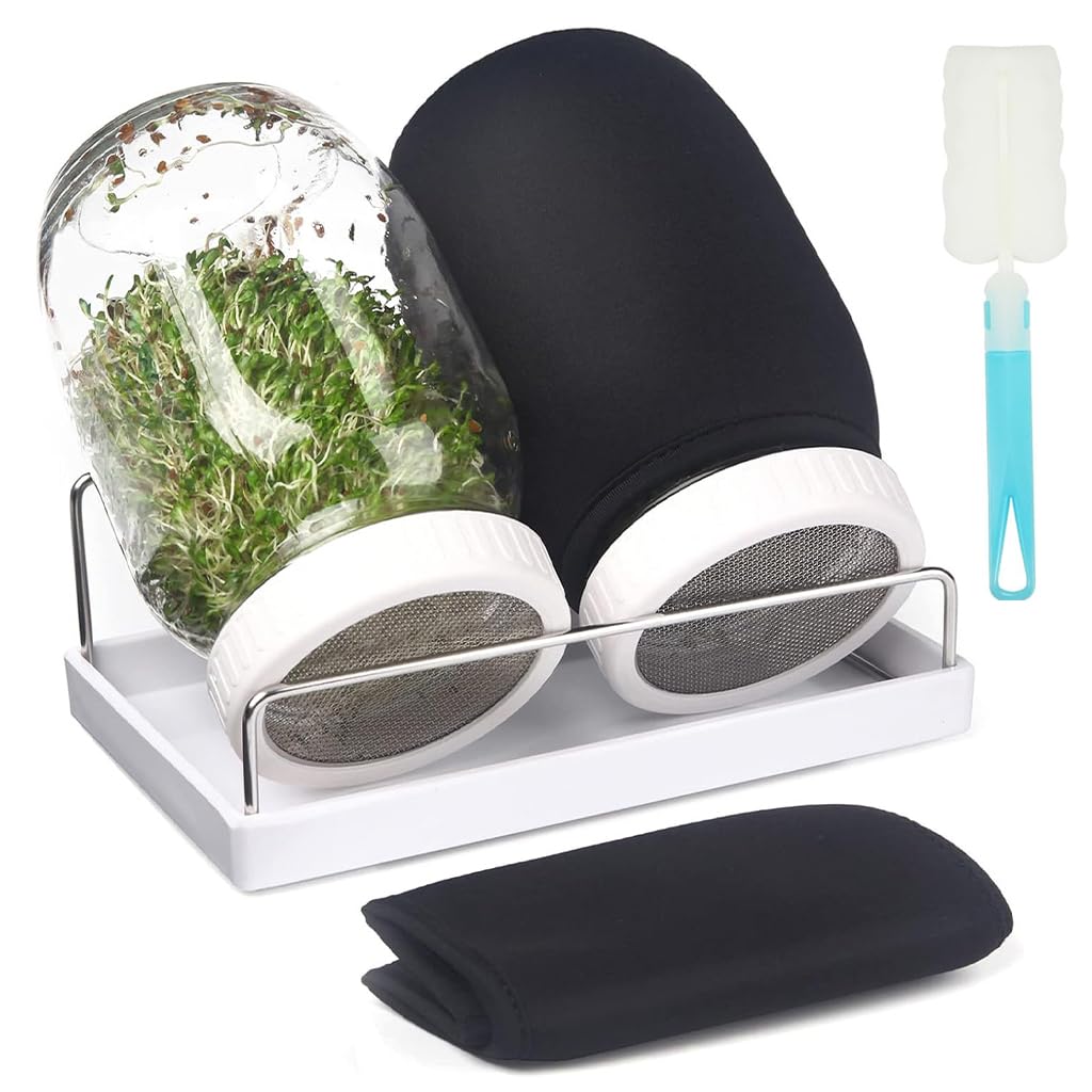 HASTHIP Seed Sprouting Jar Kit,Bean Sprouts Maker Jar Kit,32OZ Glass Sprouting with Ventilation Mesh Screen Lids & Light Shield & Brush- for Homemade Edible Sprouts, Assorted