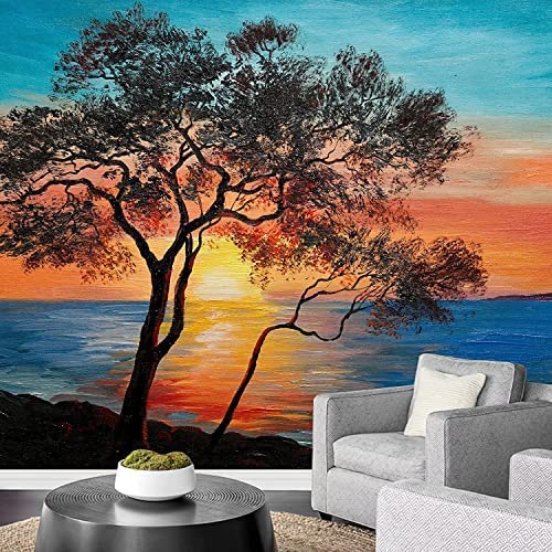 Papier Peint Pelable Et Autocollant, Grande Fresque Murale En 3D Paysage Naturel Au Coucher Du Soleil En Bord De Mer Autocollant Mural Auto-Adhésif Pour Adultes Enfa 140 (largeur) x 70 (hauteur) cm