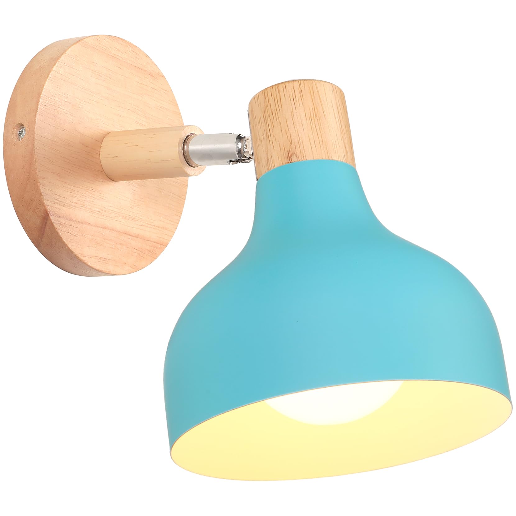 iDEGU Retro Interior Wall Light 15 cm Adjustable Wooden Metal E27 Industrial Spotlight LED Ceiling Light Vintage Wall Lighting for Living Room Bedroom Bathroom (Blue)