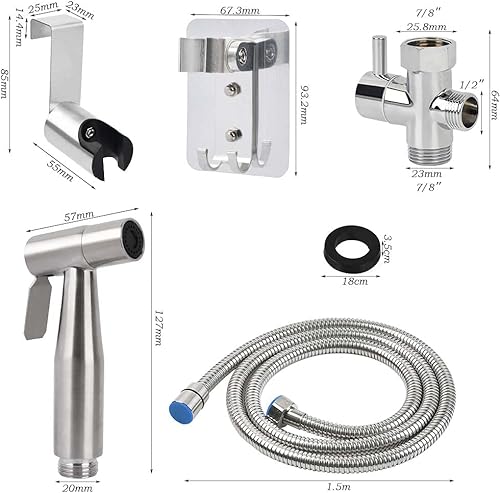 Miniatura 2 de BUYGOO Pulverizador de bidé de mano para control de presión de agua ajustable con manguera de bidé para lavado femenino, de acero inoxidable