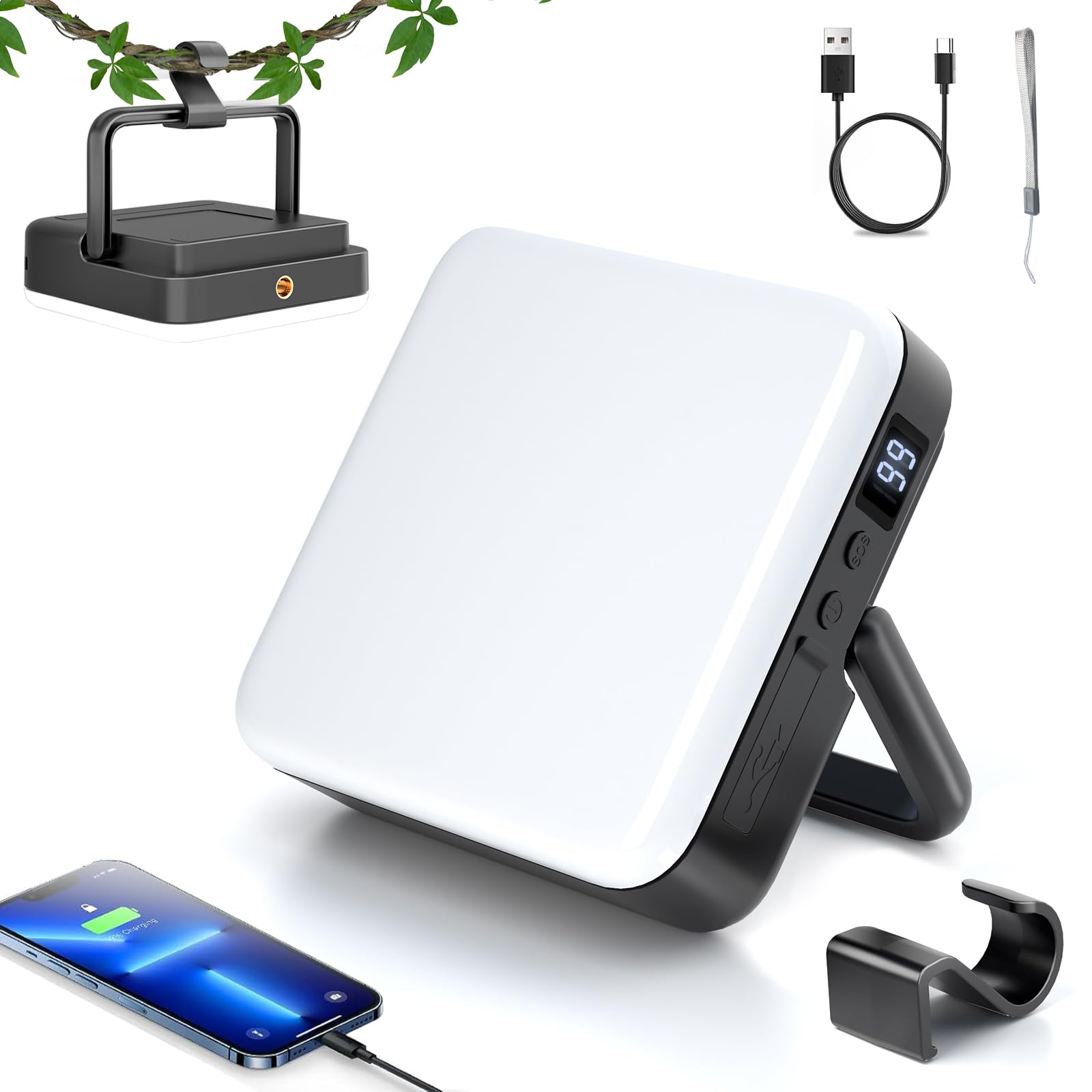 LED Camping Laterne Wiederaufladbar, 10000mAh Tragbare Campingleuchten Bis zu 90 Stunden & 4 Lichtmodi, IPX5 Wasserdicht Camping Essentials für Stromausfälle, Notfall, Zelt, Outdoor (Schwarz)