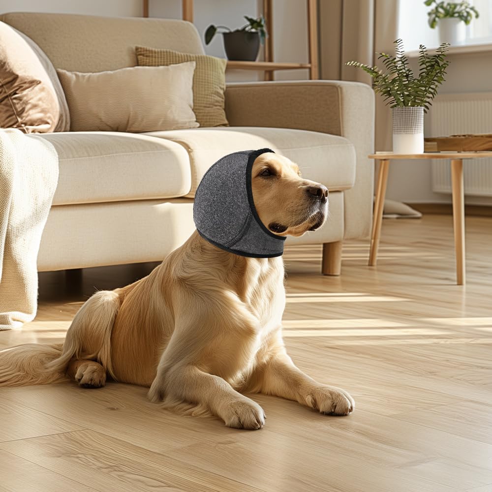 Grigio L Paraorecchie per Cani Impermeabili, Copriorecchie Cuffie per Cani Antirumore, Protezione Regolabile per Le Orecchie per Animali Domestici, Protezione dal Rumore Copri Orecchie per Cane