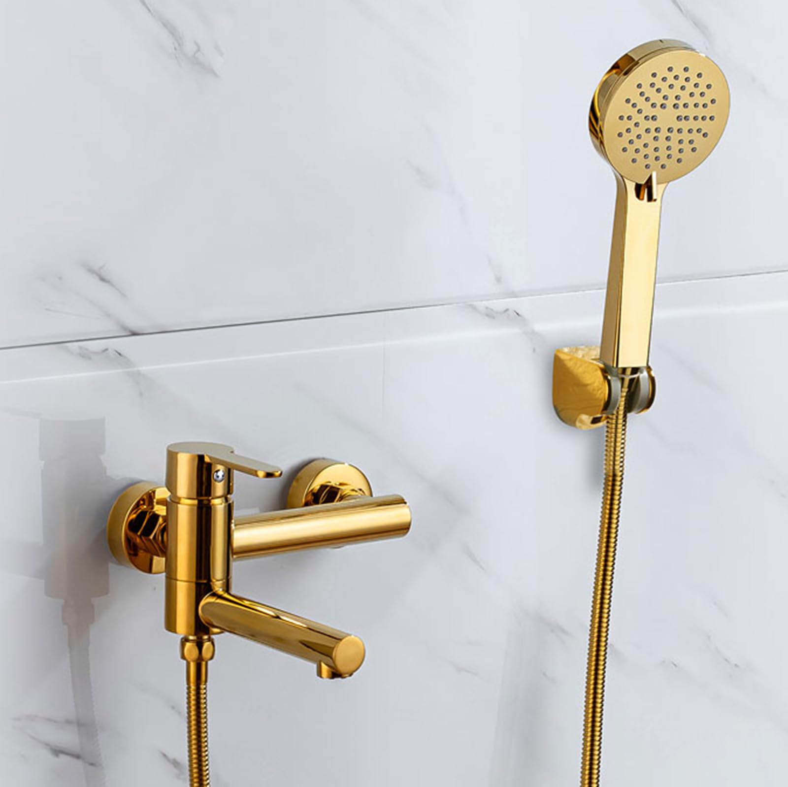 BiaoTeng Grifo de Bañera y Ducha de Pared 3 Modos Oro