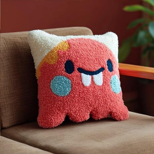 WallustrioaW Latch Hook Pillow Kit -Coral Fish Embroidery Art Craft Kit - All Ages - Unisex - 43X43Cm