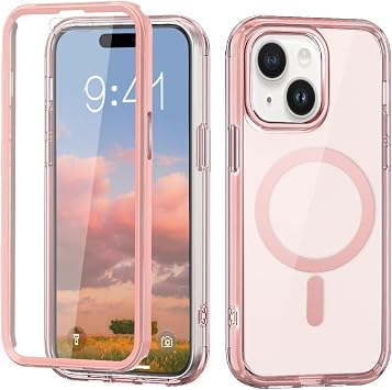Transparent Case Compatible with iPhone 15 Plus Shockproof Protective Dustproof Dual Front Screen Cover, Anti-YellowingPembe