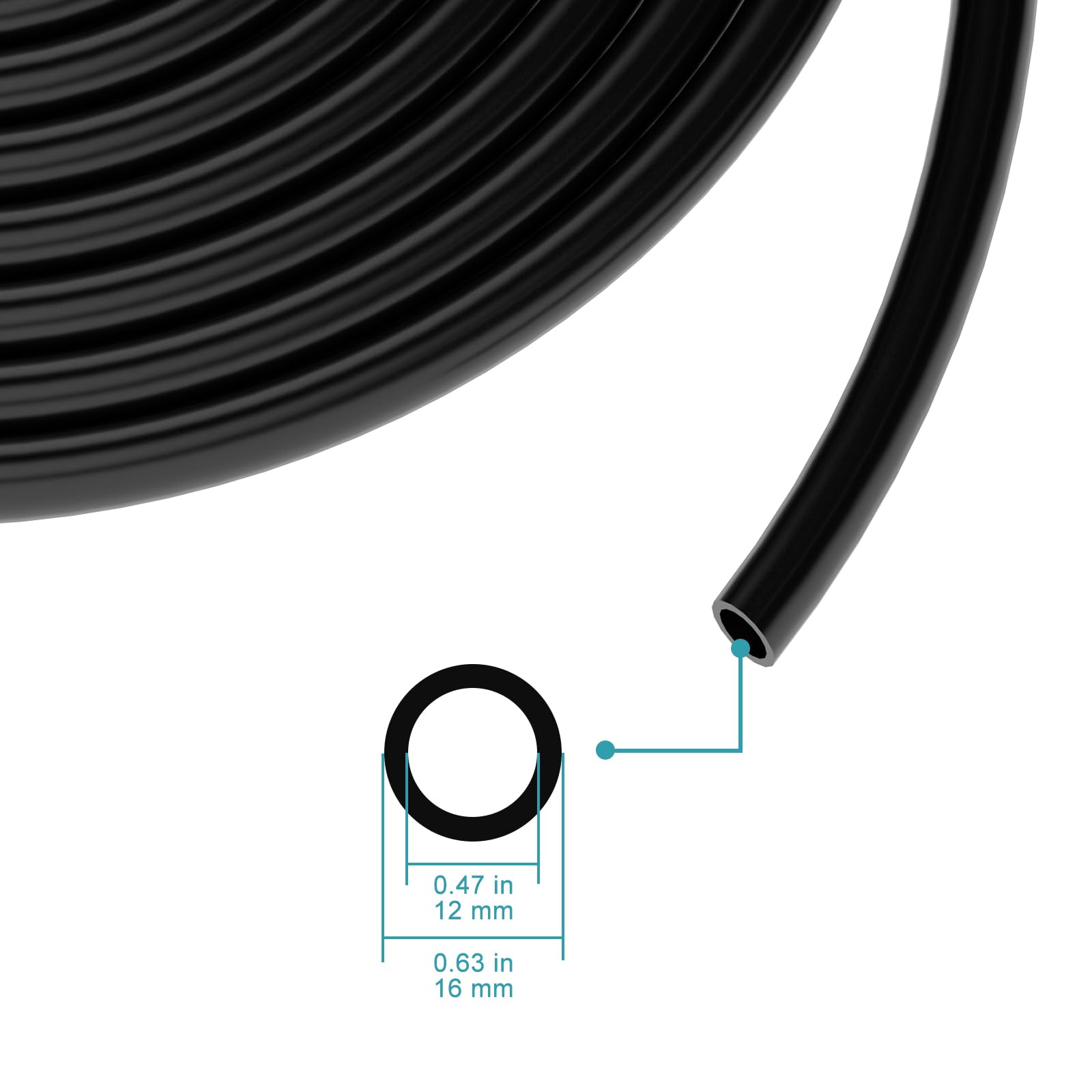 stonylab Schwarzes Silikonschlauch, 12 mm ID x 16 mm OD, Hohe Flexibilität und Einfaches Schneiden für Labor-Transfer, 6 Meter