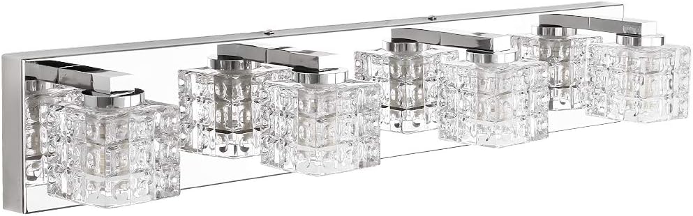 Ralbay Modern Vanity Light Fixtures 4 Lights LED Modern Vanity Light Bathroom Fixtures Over Mirror LED Modern Crystal Glass Vanity Lights