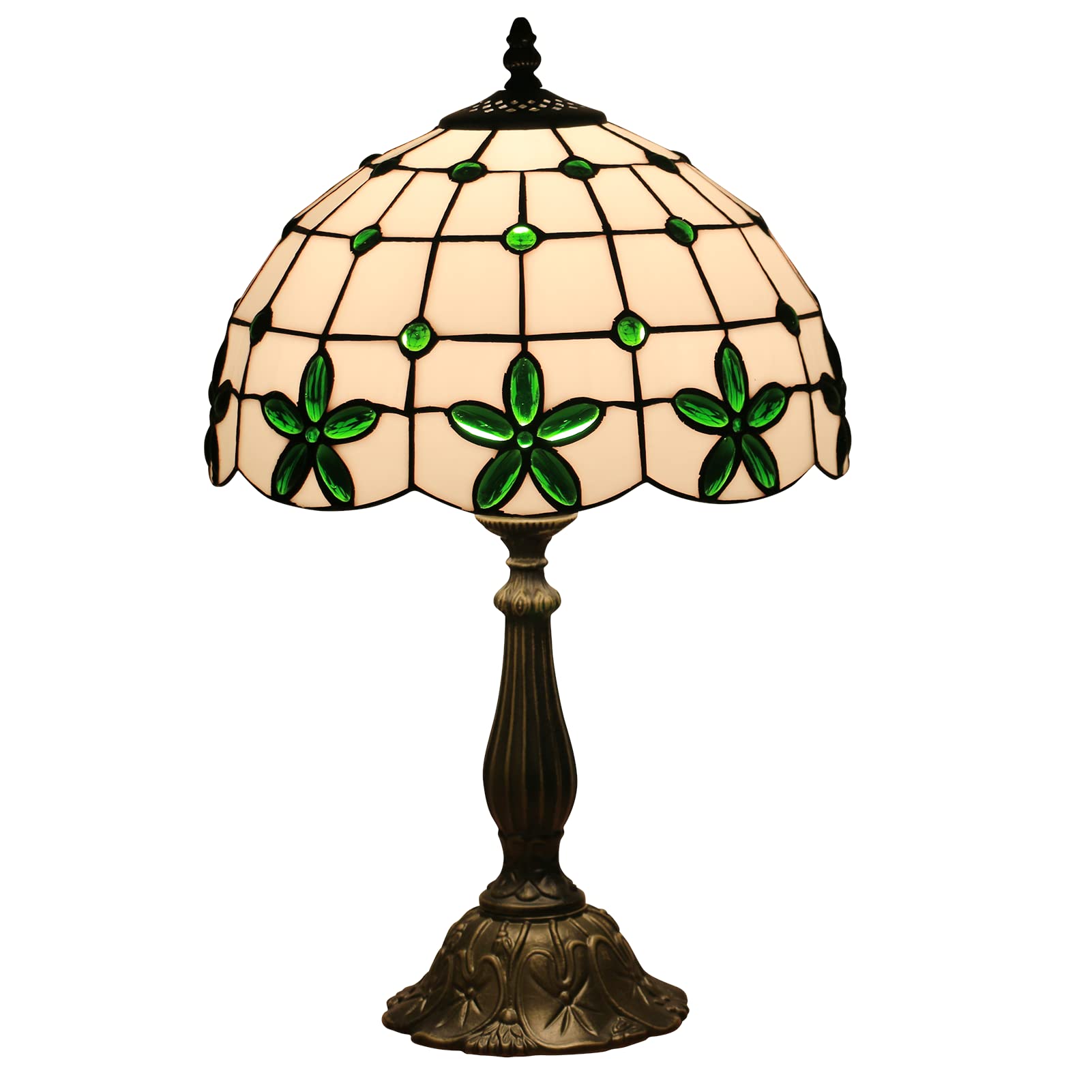 Uziqueif 12in Tiffany Style Lamp, Handmade Lamp Shades, Stained Glass Lamp, Lamps for Bedrooms, Tiffany Lights Table Lamps Decorative Lamp,Green