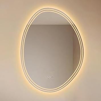 Oval LED Bathroom Mirror with Lighting, 40x60cm|50x70cm|60x80cm|70x90cm, Frameless Wall Mirror, Smart Touch Switch, Anti-Fog, Three-Colour Adjustable LightingAnti-Fog,40x60cm