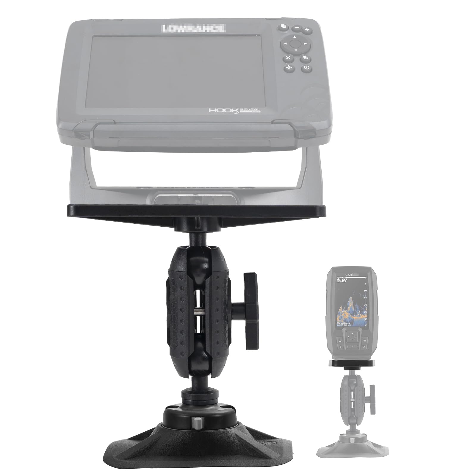 HITORHIKE Universal Fish Finder Mount for Kayak-with Transducer Arm Options,Ball Base,Dual Plates, Fits 9" Electronics,Compatible with Garmin/Lowrance/Humminbird(Rib Mount Set)