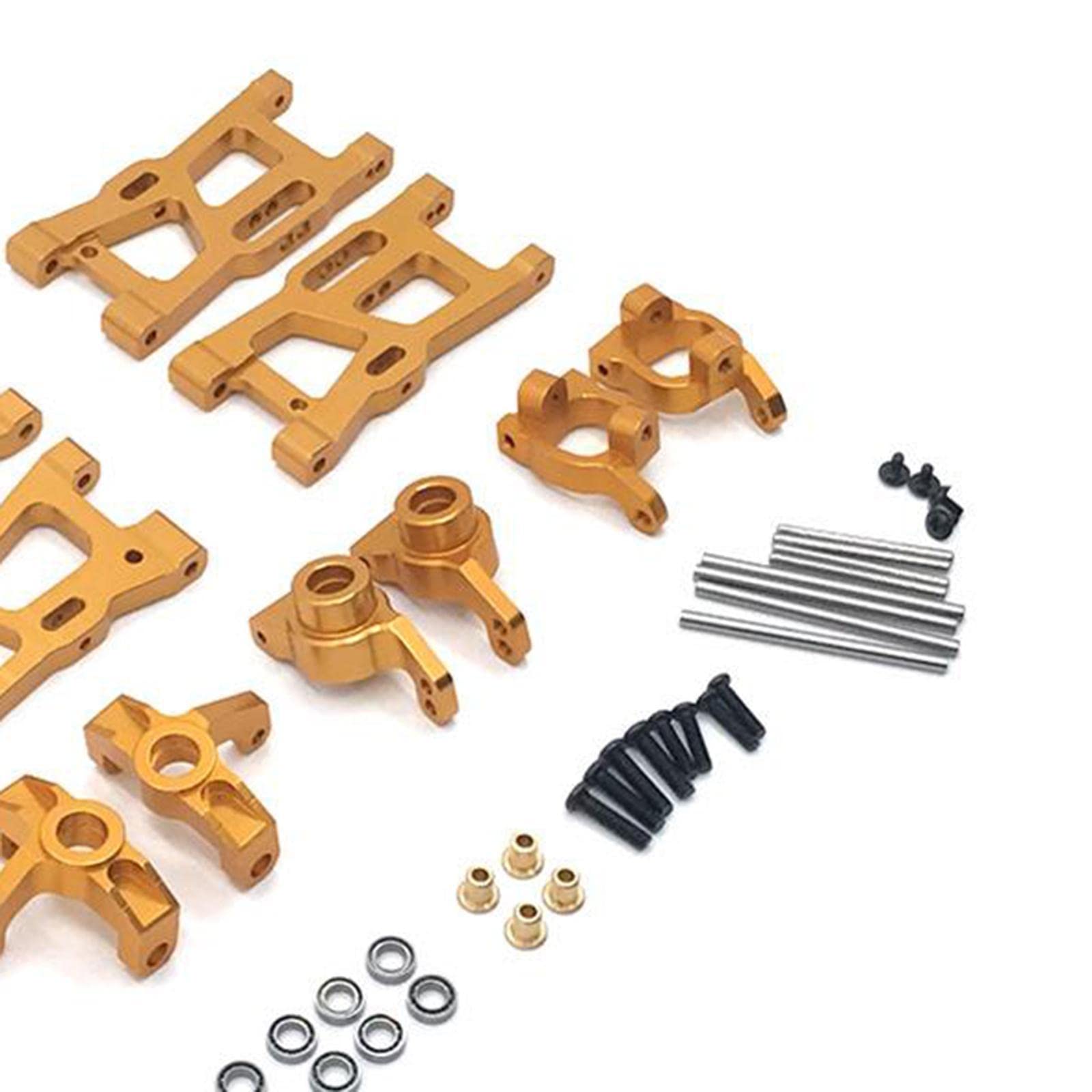 Oshhni 18 Stück RC Auto Fahrzeuge Metall Zubehörteile Schwenkarm Lenkung Ersatzteile Retrofit Set Passend für Wltoys 124018 124019 144001 für Montage Bastler, Gold