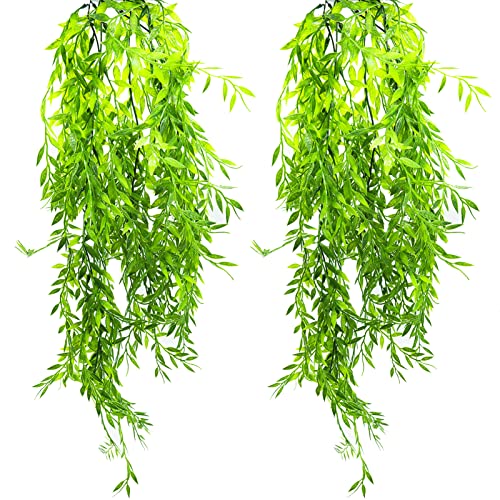 2 Pack Artificial Hanging Plants, Plastic Fake Ferns Ivy Artifici...