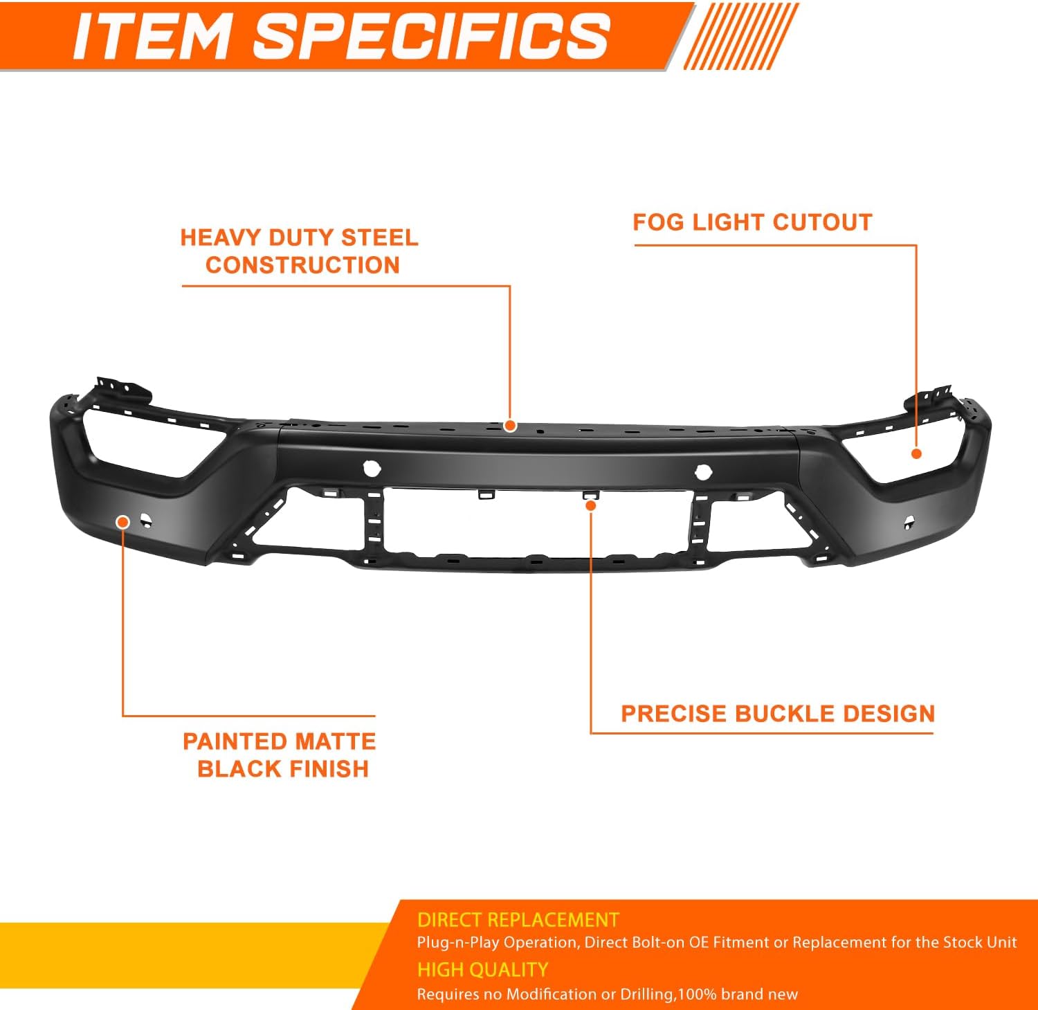 PM PERFORMOTOR Front Bumper Face Bar Replacement Compatible with 2021-2023 Ford F-150, with Parking Sensor Holes, Primered (Paint to Match) Black