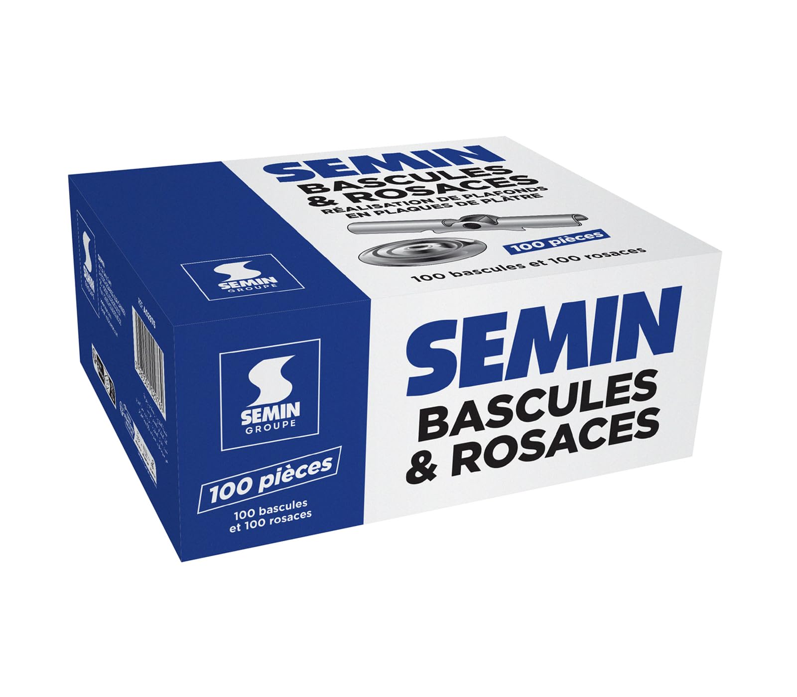 SEMIN Rosace et Bascule Plafond Suspendu - Boîte de 100 Pièces - Accessoire de Fixation pour Plaque de Plâtre - Pose Rapide sur Tige Filetée M6 - Montage Ossature Fourrure (Lot de 3)