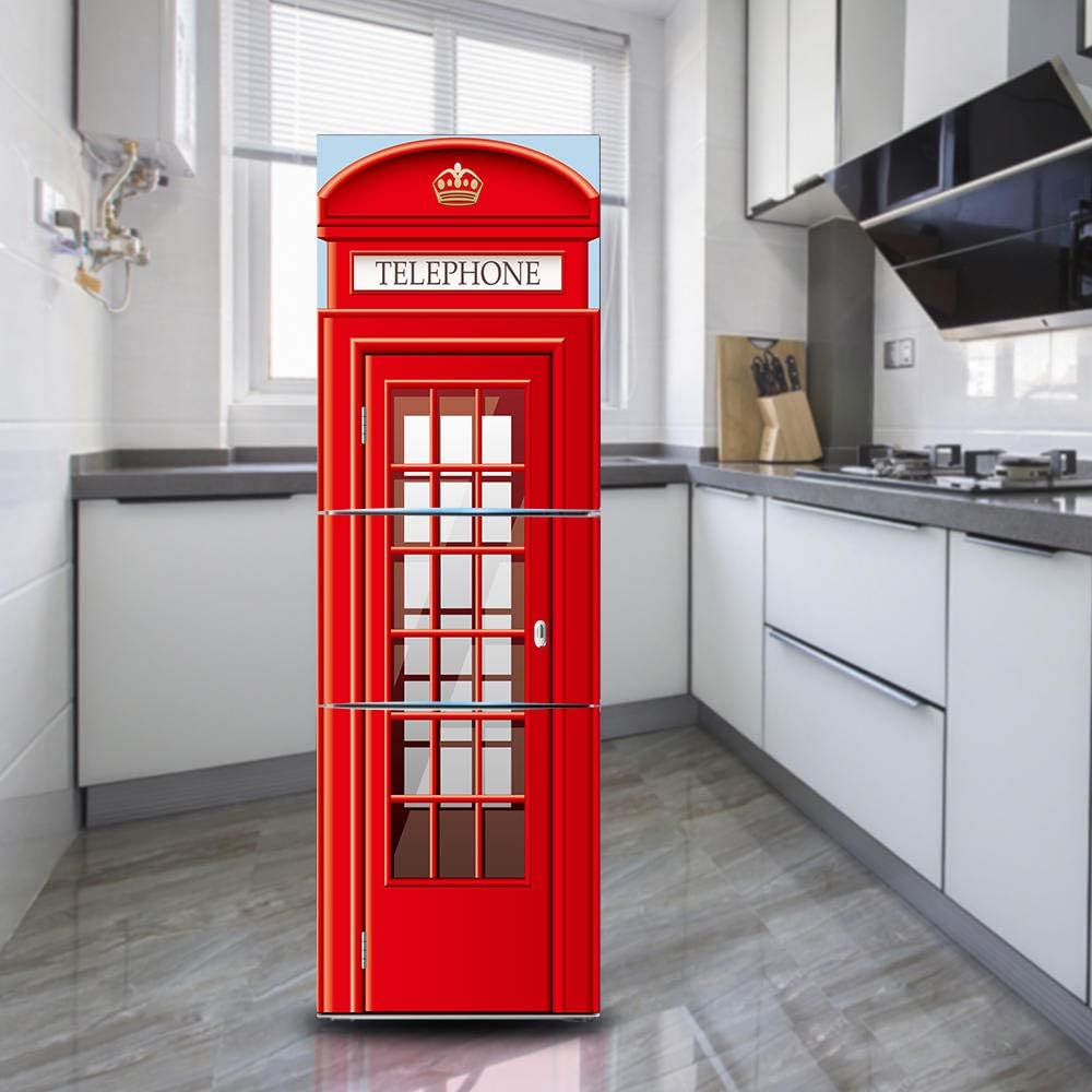 Vinile per frigorifero per Adesivi per copri Frigorifero 3D Cabina telefonica rossa bianchi autoadesiva adesivo per porta del frigorifero adesivo professionale 60 x 150 cm