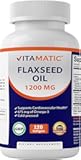 Vitamatic Flaxseed Oil 1200 mg – 120 Softgels Cold-Pressed Flaxseed Oil with 675 mg ALA Omega-3 – Supports Heart Health & Overall Wellness