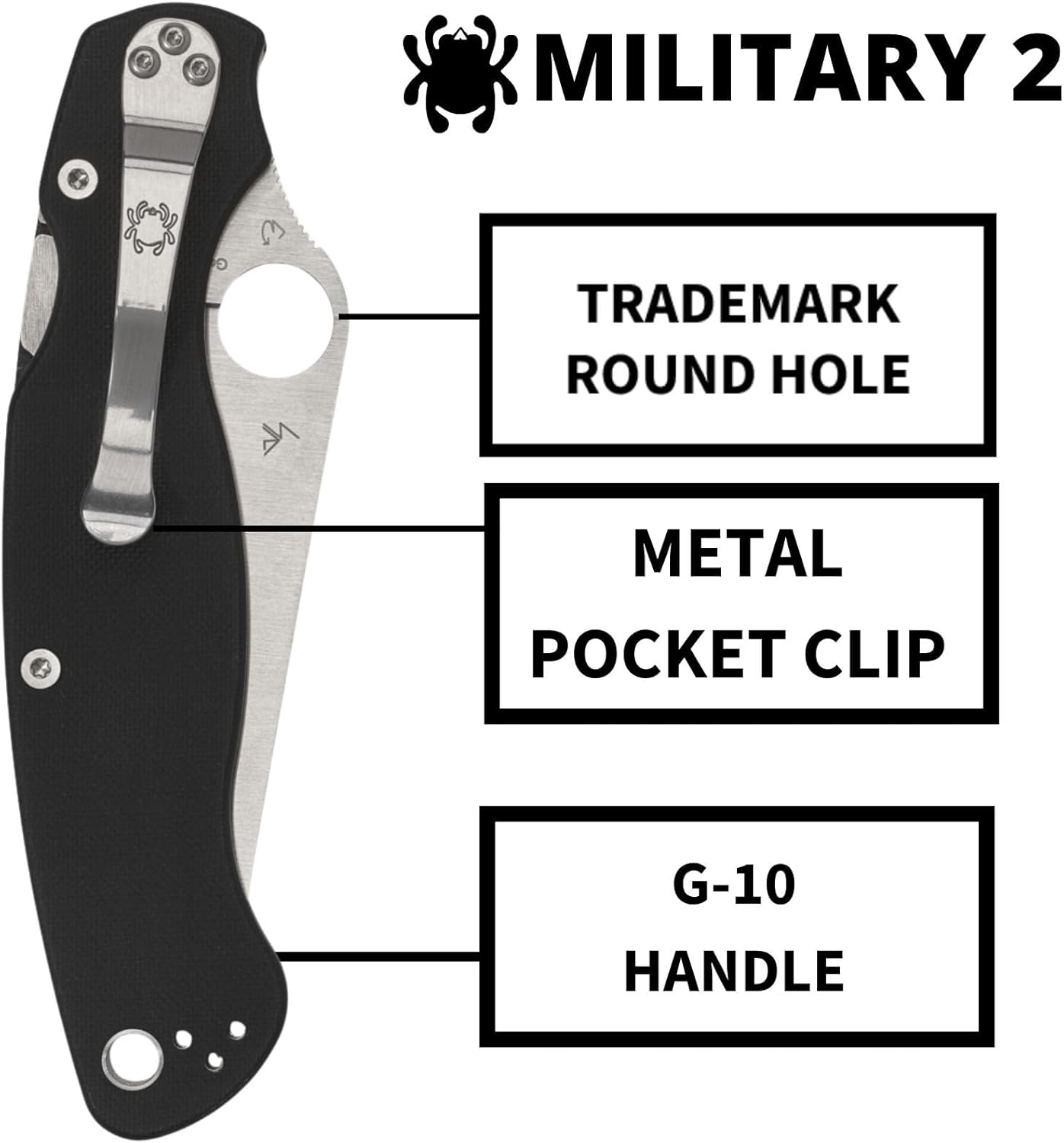 Spyderco Military 2 Folding Pocket Knife with 4" CPM S30V Steel Blade and G-10 Handle - EDC Knife for Men and Women, Perfect for Hunting, Tactical, Camping, Survival, Hiking - PlainEdge - C36GP2