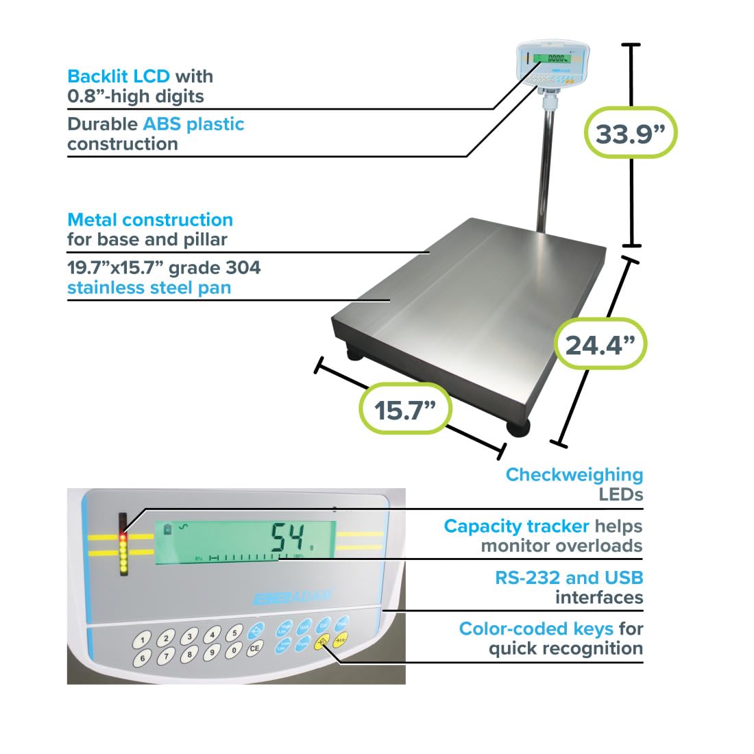 Adam Equipment GFK 330a Check Weighing Scale, 330lb/150kg Capacity, 0.02lb/10g Readability