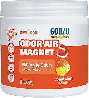 Gonzo Natural Magic Odor Air Magnet - Eliminates Odors from Closets, RV's, Rental Properties, Cars, Pet Areas, Bathrooms, Trash Areas Caused by Smoke, Pets, Garbage, 14oz, Citrus Scent