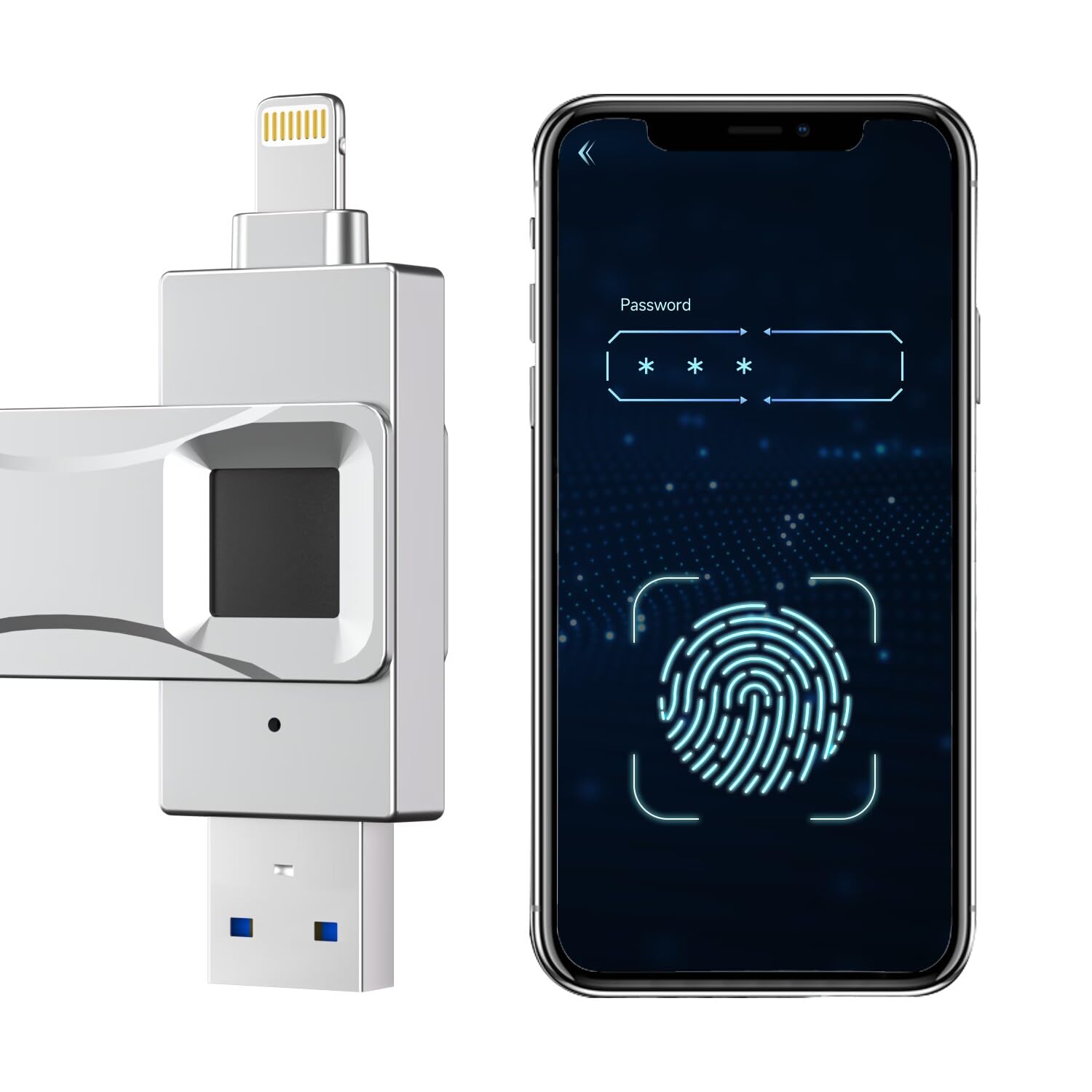 Howay 256/128/64GB Encrypted USB Flash Drive, Fingerprint Flash Drive, 2in1 Secure