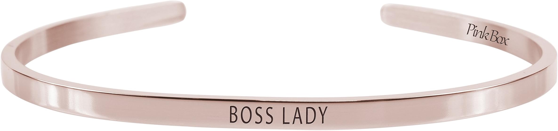 Pink Box 3mm Solid Stainless Steel Cuff Bracelet - BOSS LADY (ROSE GOLD)